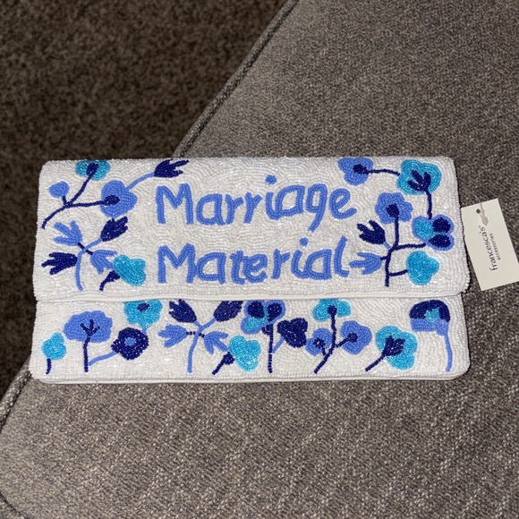 Francesca's Collections Ivory and Blue Beaded Clutch - Picture 4 of 5